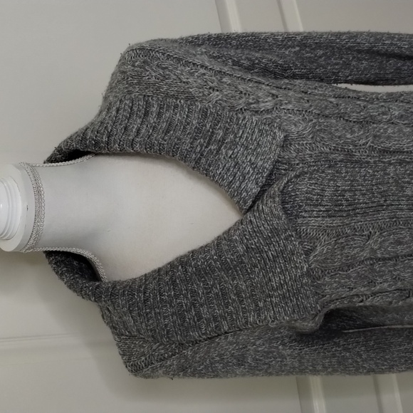 St. Johns Bay women's large vintage cable knit sweater gray large collar pockets - Picture 2 of 13